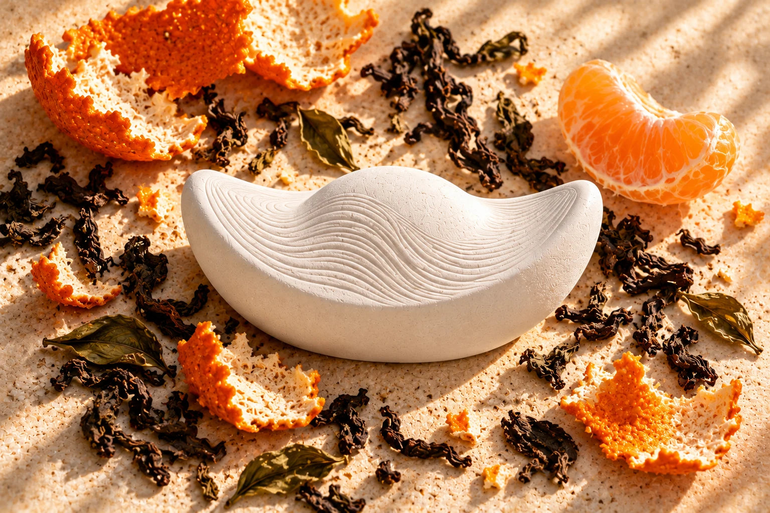 White prosperity ingot aroma stone with flowing relief among tea and mandarin peel